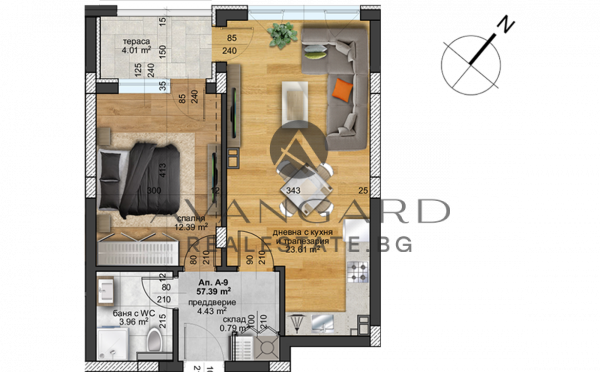 One -bedroom apartment in a small building to a rowing base