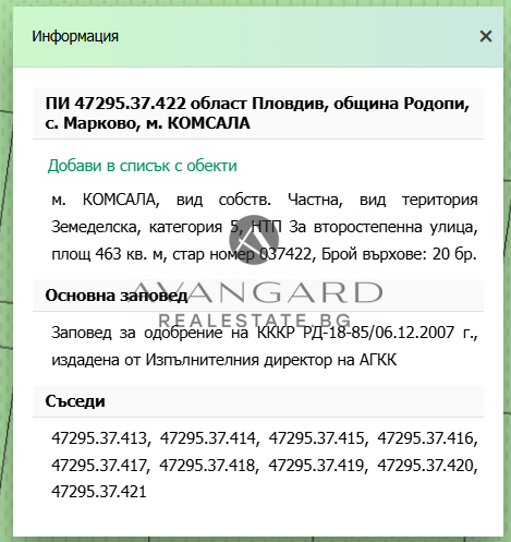 Парцел за жилищно застрояване / Марково