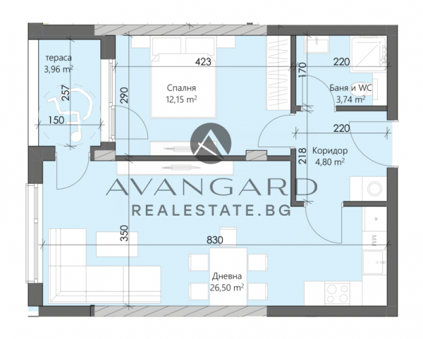 Two-room apartment in front of act 15 / Karshiyaka