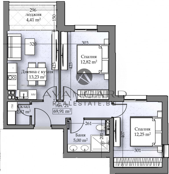 Two -bedroom apartment new building