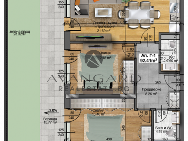 Three-room apartment with yard / Rowing base