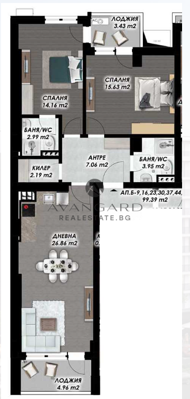 Three-room apartment / Gagarin