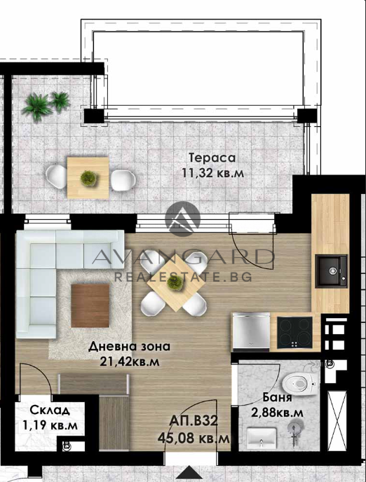 AFFORDABLE ONE-ROOM APARTMENT KOMATEVSKO SHOSE
