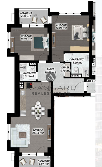Three-room apartment / Gagarin