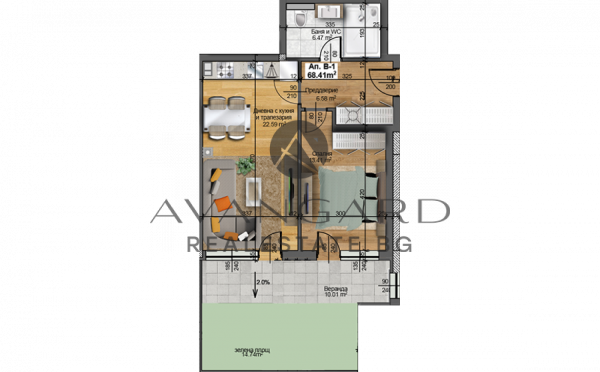 Two-room apartment with yard / Rowing base