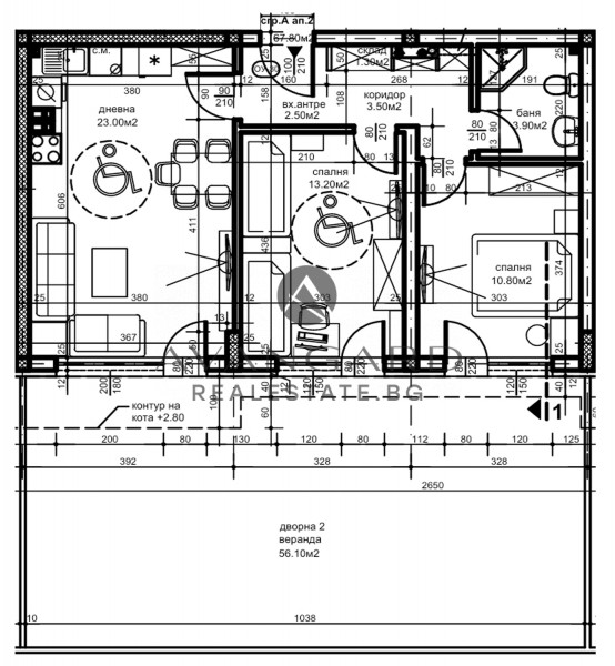 Three-room apartment with a yard