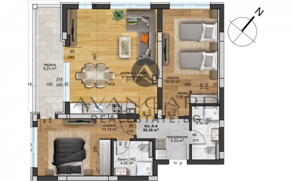 A two -bedroom apartment in a small building to a rowing base