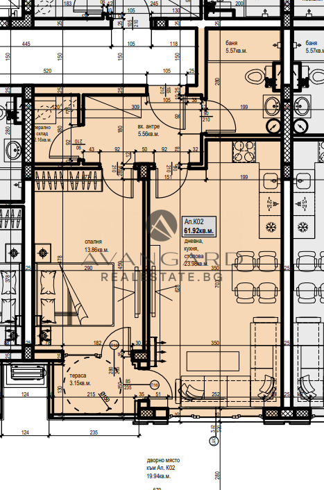 ДВУСТАЕН АПАРТАМЕНТ С ДВОР  В НОВА ЛУКСОЗНА СГРАДА/ ЮЖЕН