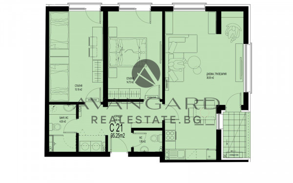 Spacious three-room apartment in a luxury building