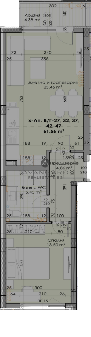 One -bedroom apartment with act 14