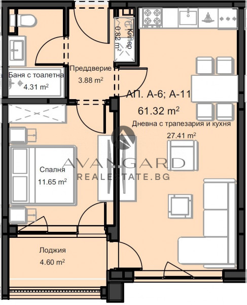Spacious two-room apartment in a small building