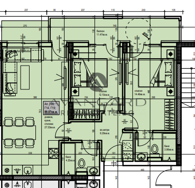 Two -bedroom apartment in a new luxury building/ Smirnenski