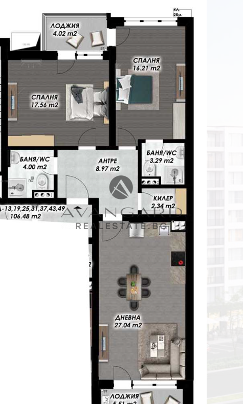 Three-room apartment / Gagarin