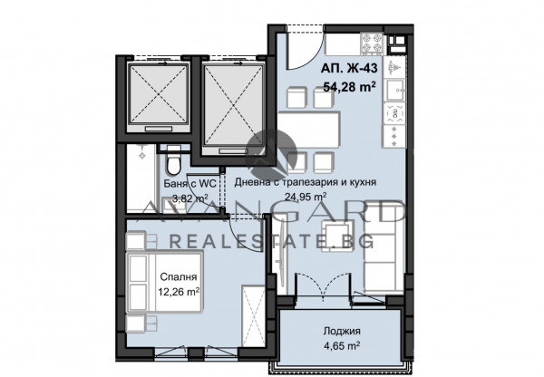 Two-room apartment in front of act 14