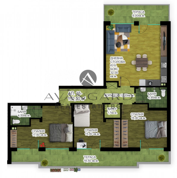 ЧЕТИРИСТАЕН АПАРТАМЕНТ В ЛУКСОЗЕН КОМЛПЕКС/ ГРЕБНА БАЗА