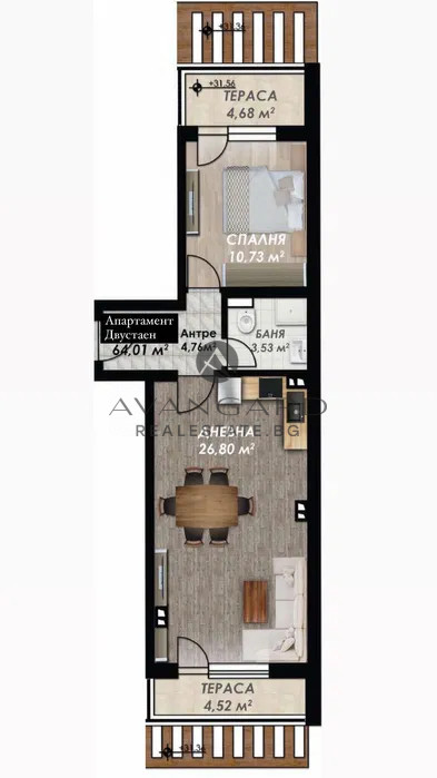 One -bedroom apartment with act 16 and south exposure