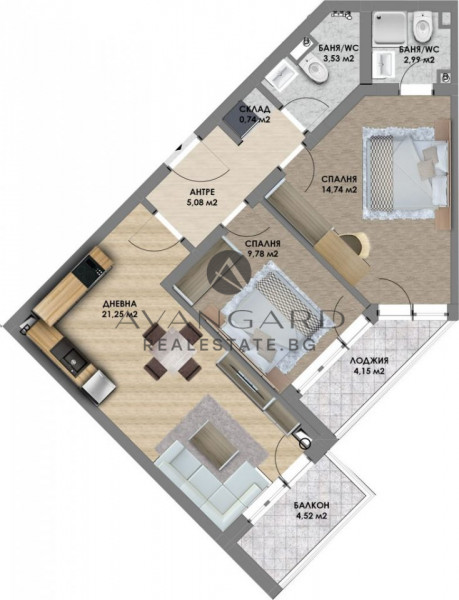THREE-ROOM !!!970 EUROS!!! SMYRNENSKY